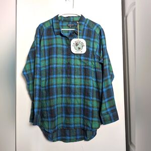 Toad & co Blue green plaid Cairn popover tunic w pockets sz xl I'm with her